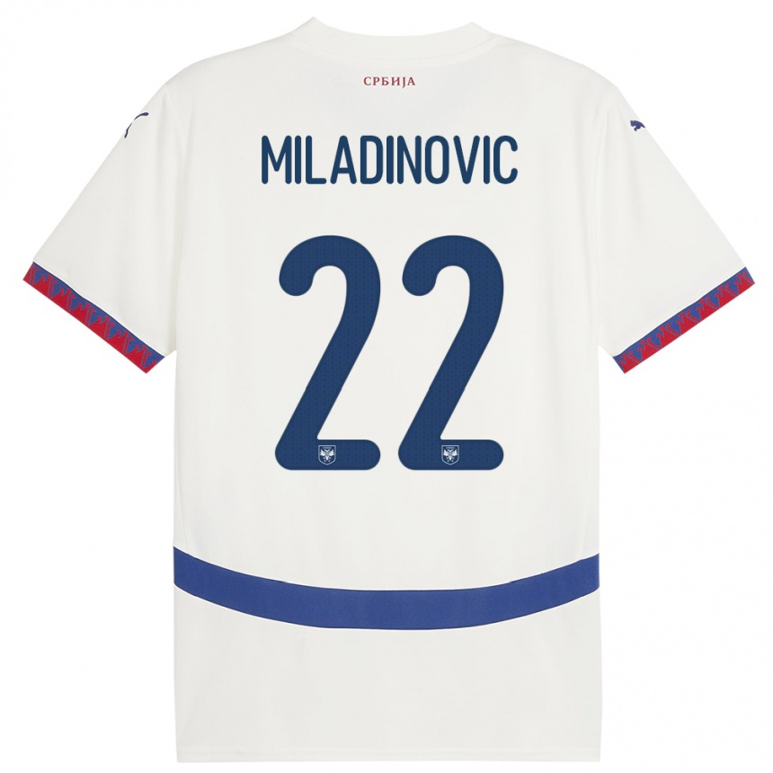 Kids Football Serbia Igor Miladinovic #22 White Away Jersey 24-26 T-Shirt