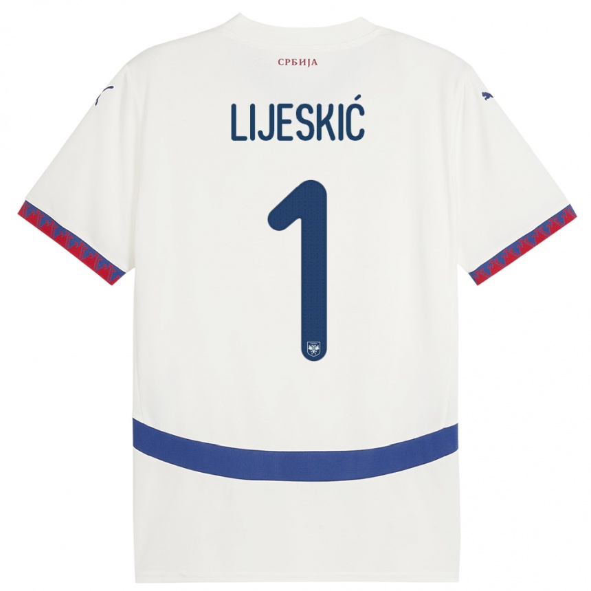 Kids Football Serbia Luka Lijeskic #1 White Away Jersey 24-26 T-Shirt