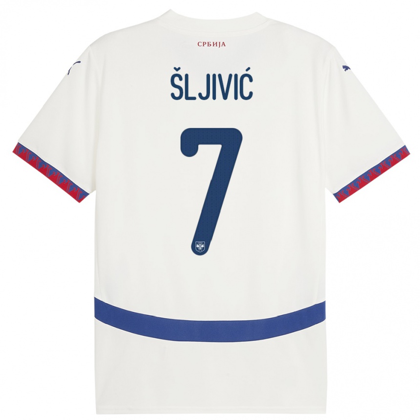 Kids Football Serbia Jovan Sljivic #7 White Away Jersey 24-26 T-Shirt