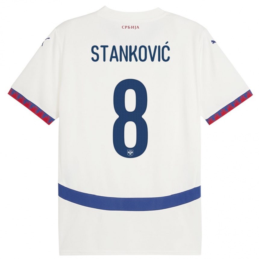 Kids Football Serbia Aleksandar Stankovic #8 White Away Jersey 24-26 T-Shirt