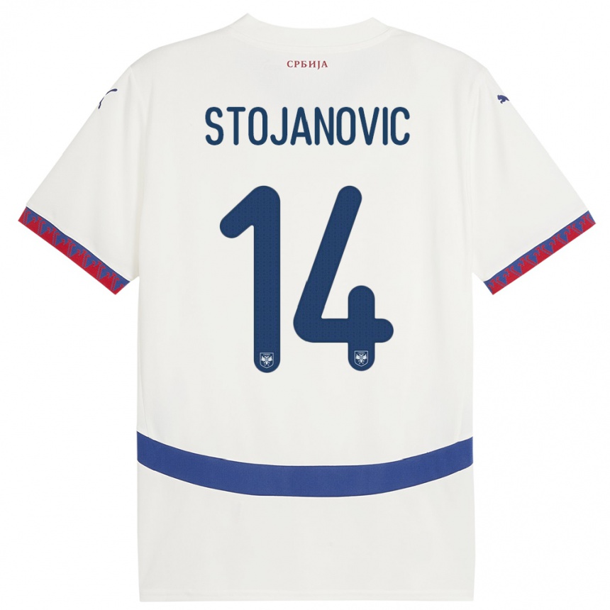 Kids Football Serbia Matija Stojanovic #14 White Away Jersey 24-26 T-Shirt