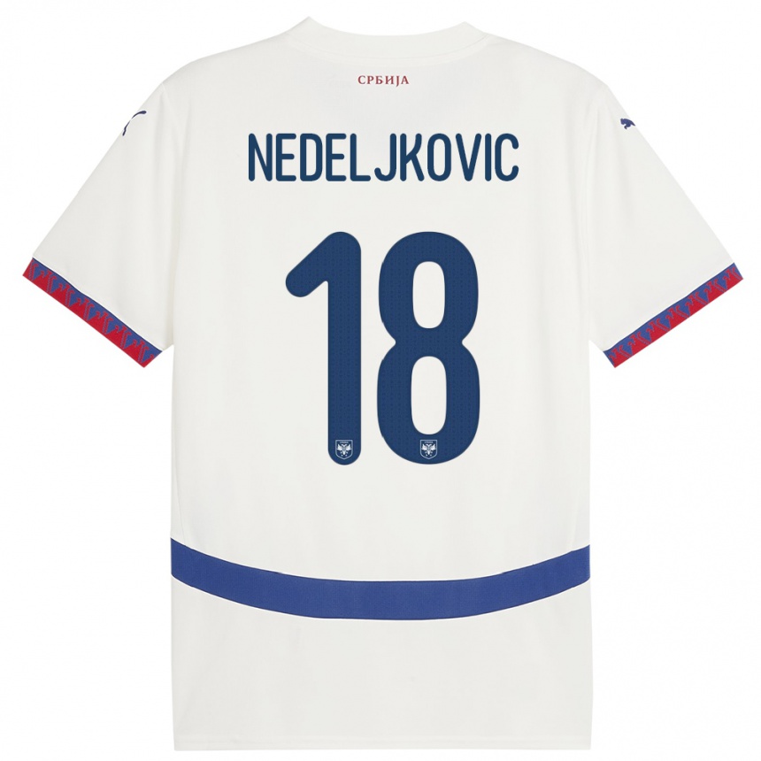 Kids Football Serbia Kosta Nedeljkovic #18 White Away Jersey 24-26 T-Shirt