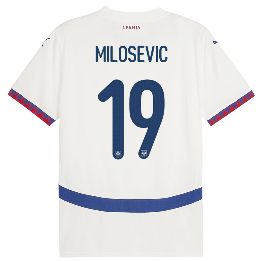 Kids Football Serbia Jovan Milosevic #19 White Away Jersey 24-26 T-Shirt