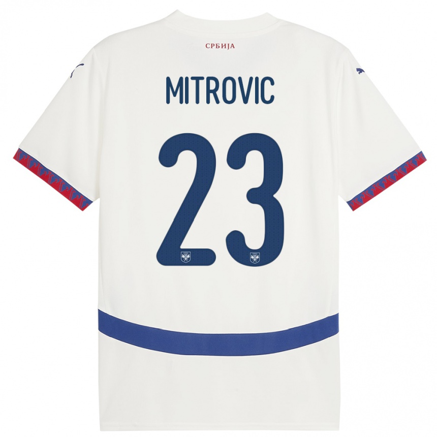 Kids Football Serbia Vuk Mitrovic #23 White Away Jersey 24-26 T-Shirt