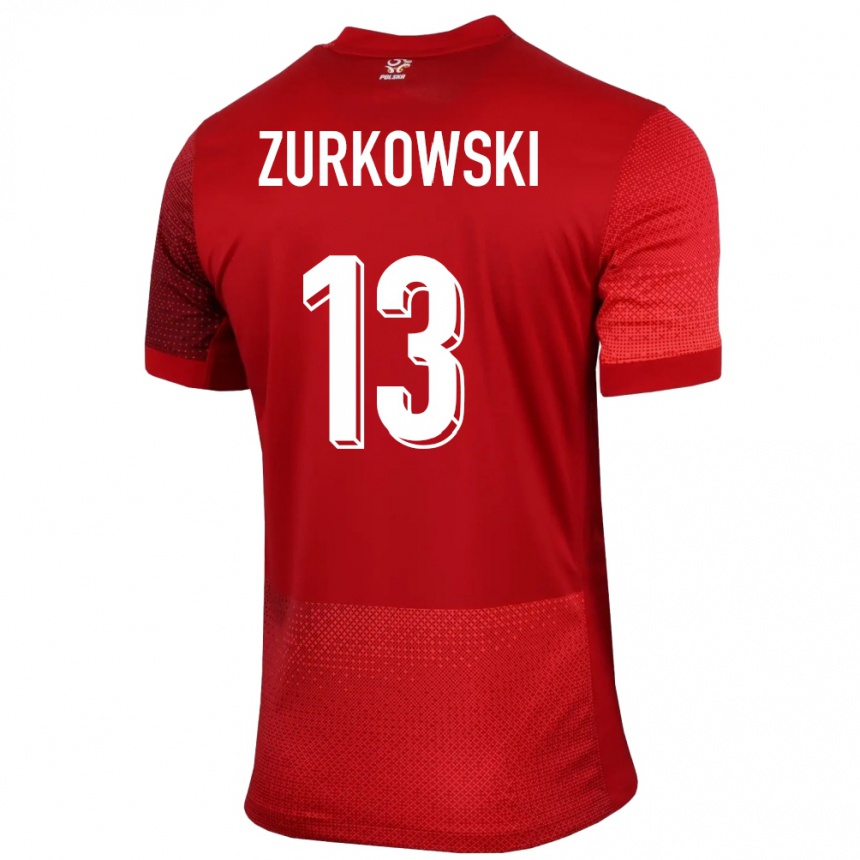 Kids Football Poland Szymon Zurkowski #13 Red Away Jersey 24-26 T-Shirt