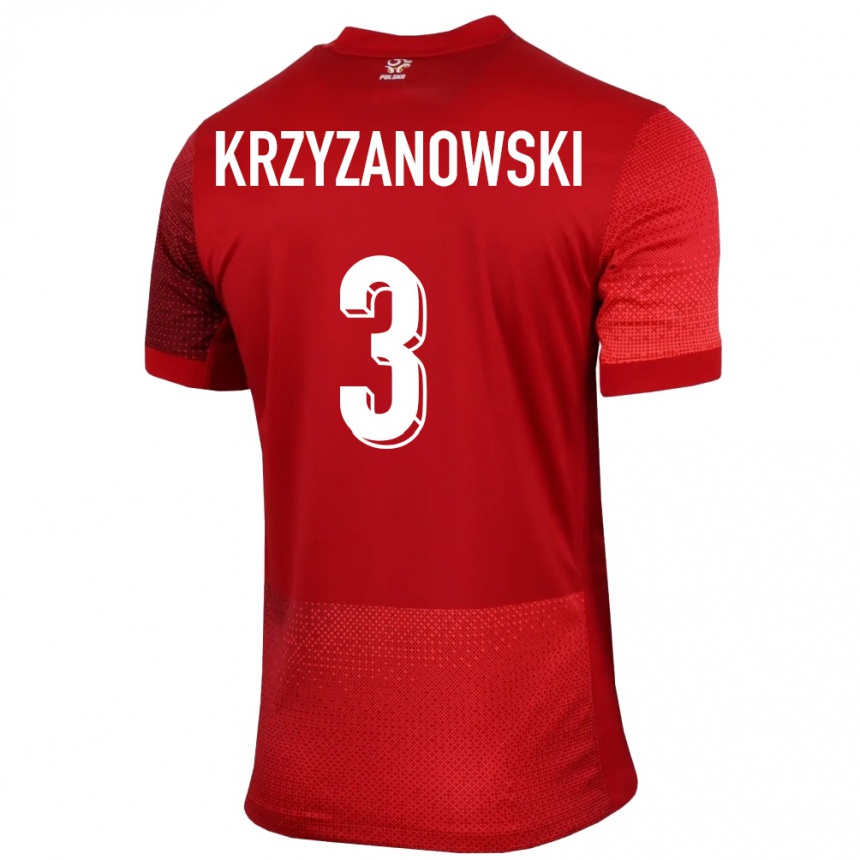 Kids Football Poland Jakub Krzyzanowski #3 Red Away Jersey 24-26 T-Shirt