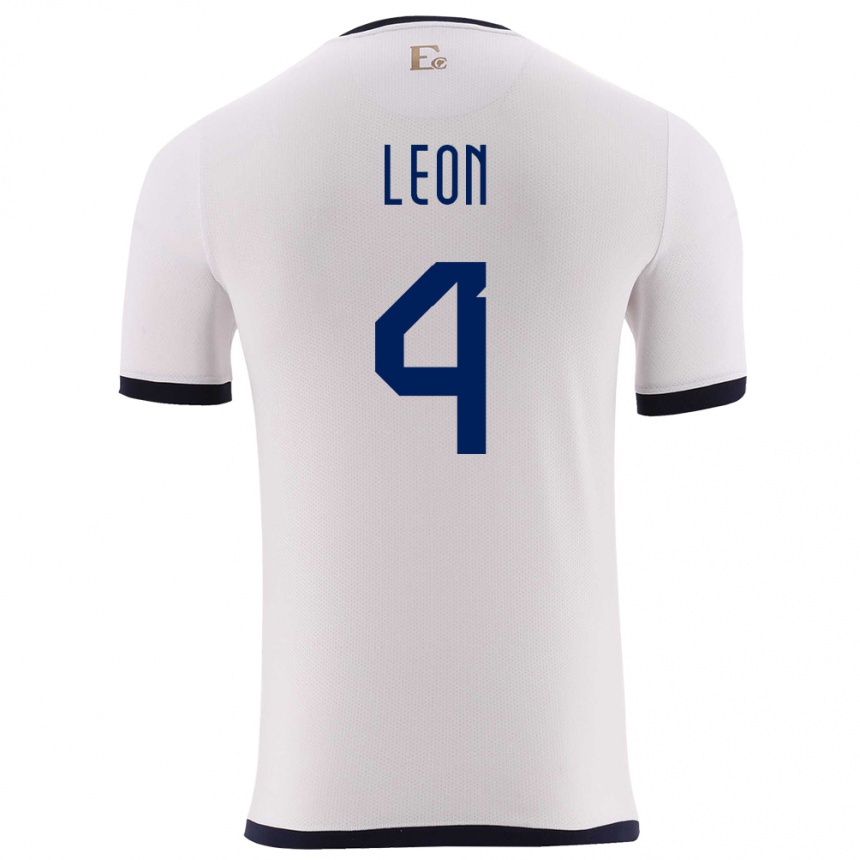 Kids Football Ecuador Fernando Leon #4 White Away Jersey 24-26 T-Shirt