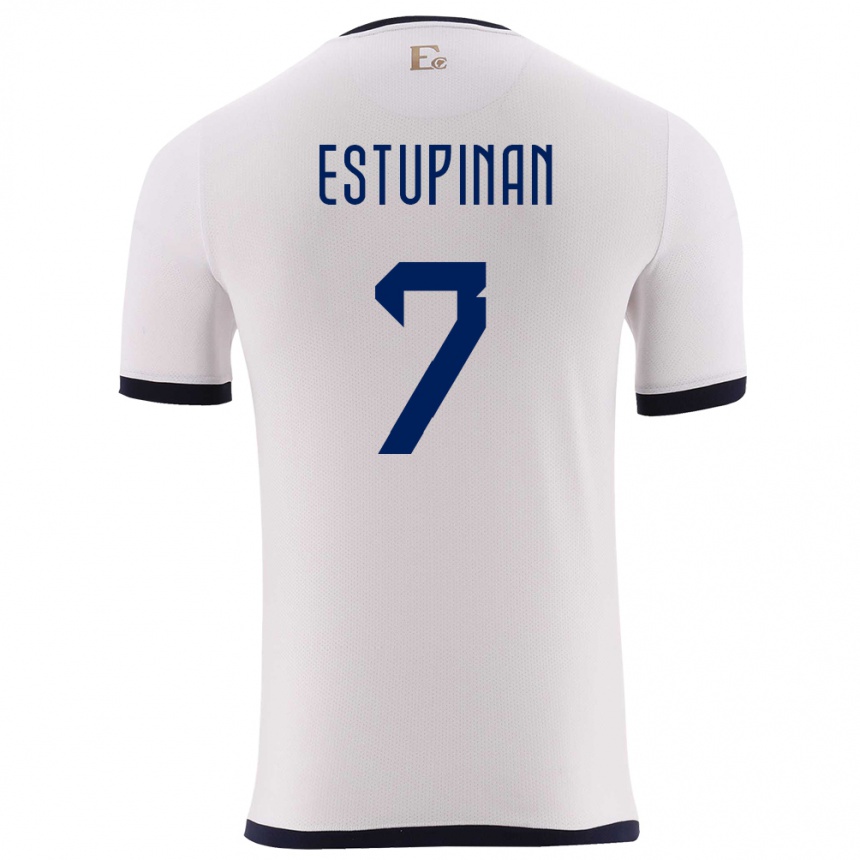 Kids Football Ecuador Pervis Estupinan #7 White Away Jersey 24-26 T-Shirt