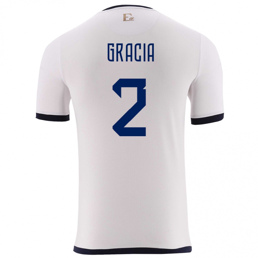 Kids Football Ecuador Ericka Gracia #2 White Away Jersey 24-26 T-Shirt