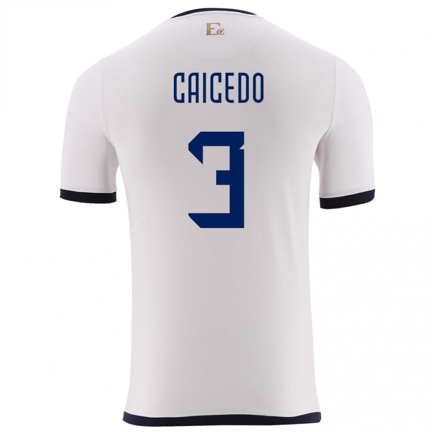 Kids Football Ecuador Jessy Caicedo #3 White Away Jersey 24-26 T-Shirt