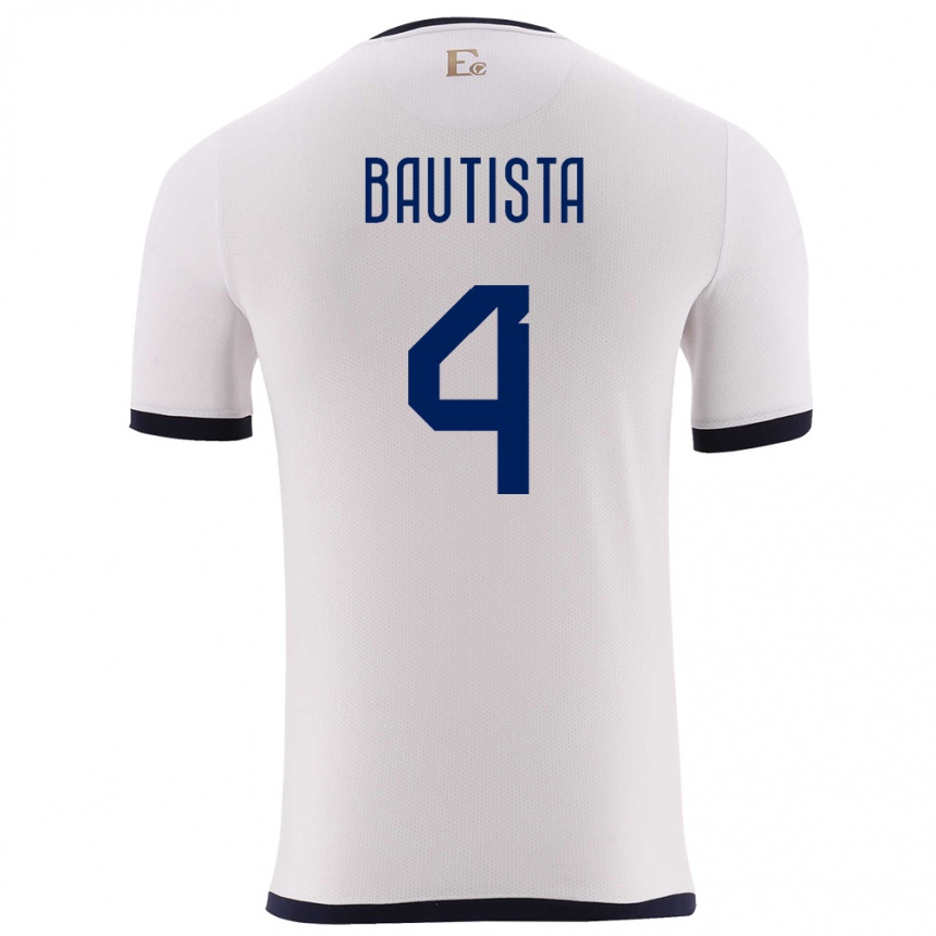 Kids Football Ecuador Davis Bautista #4 White Away Jersey 24-26 T-Shirt