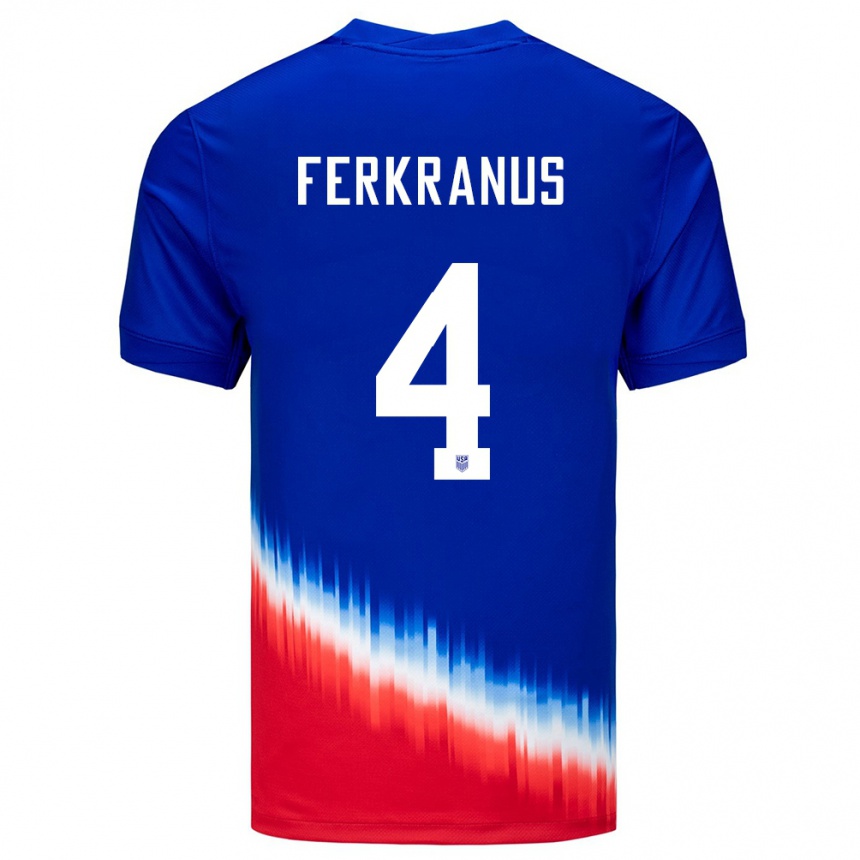 Kids Football United States Marcus Ferkranus #4 Blue Away Jersey 24-26 T-Shirt