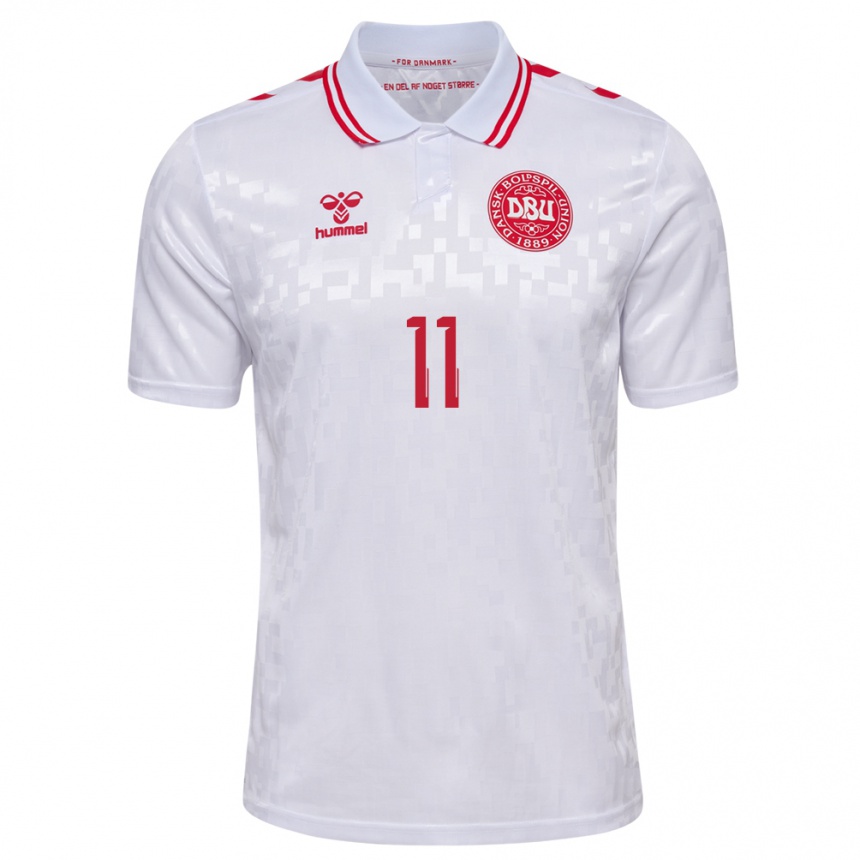 Kids Football Denmark Mathias Kvistgaarden #11 White Away Jersey 24-26 T-Shirt