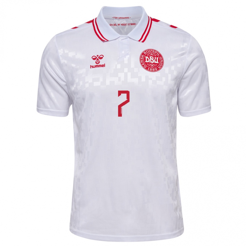 Kids Football Denmark Sanne Troelsgaard #7 White Away Jersey 24-26 T-Shirt