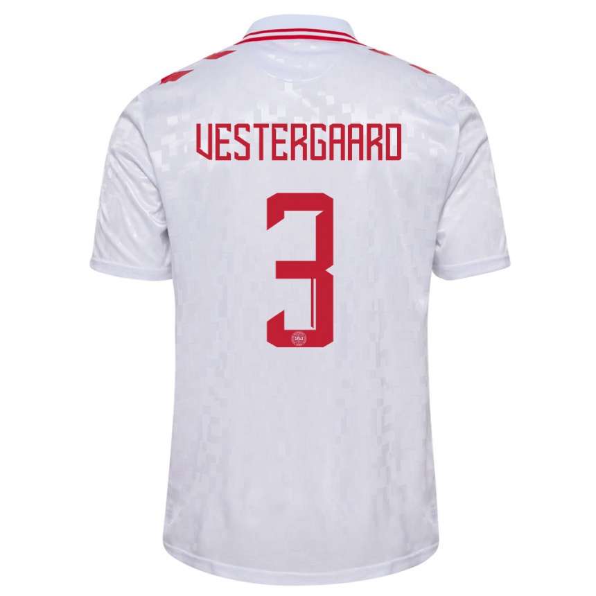 Kids Football Denmark Jannik Vestergaard #3 White Away Jersey 24-26 T-Shirt