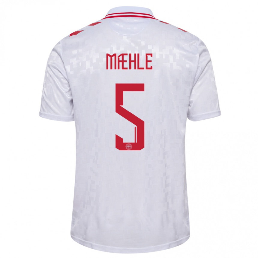 Kids Football Denmark Joakim Maehle #5 White Away Jersey 24-26 T-Shirt