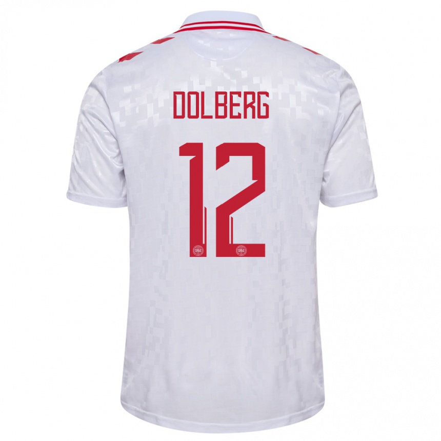 Kids Football Denmark Kasper Dolberg #12 White Away Jersey 24-26 T-Shirt