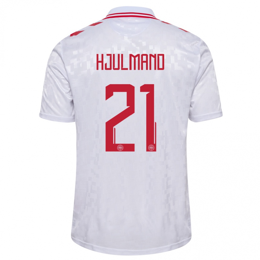 Kids Football Denmark Morten Hjulmand #21 White Away Jersey 24-26 T-Shirt