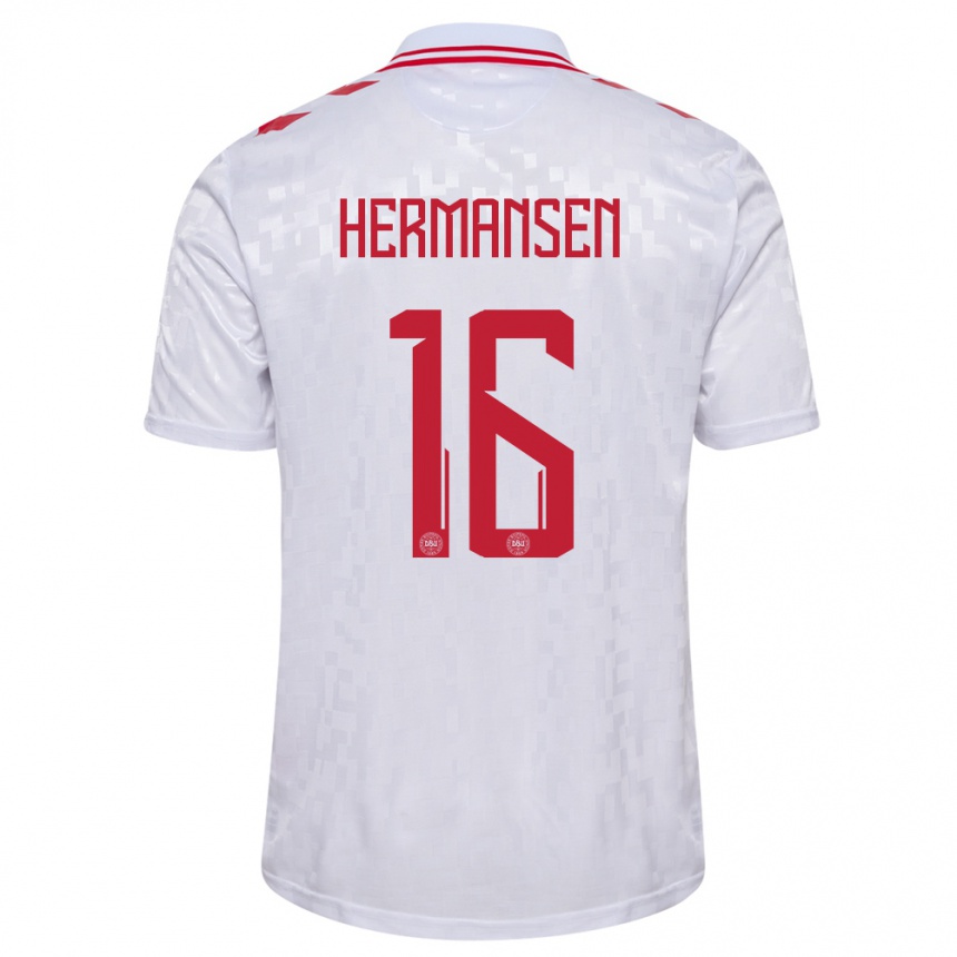 Kids Football Denmark Mads Hermansen #16 White Away Jersey 24-26 T-Shirt