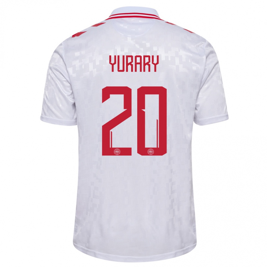 Kids Football Denmark Yussuf Poulsen #20 White Away Jersey 24-26 T-Shirt