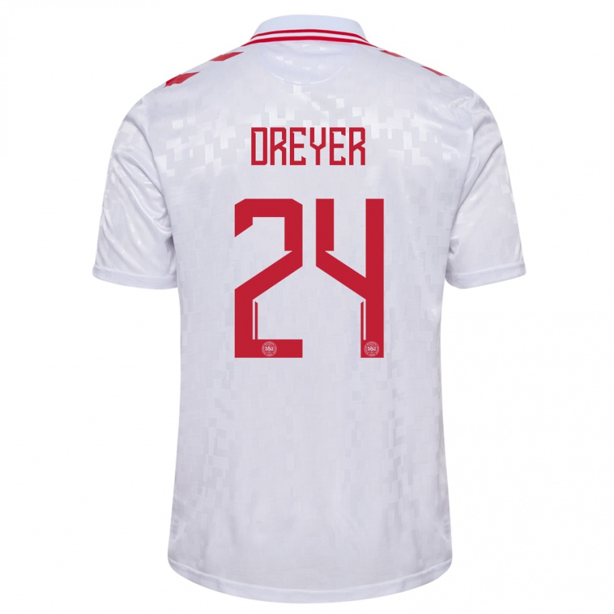 Kids Football Denmark Anders Dreyer #24 White Away Jersey 24-26 T-Shirt