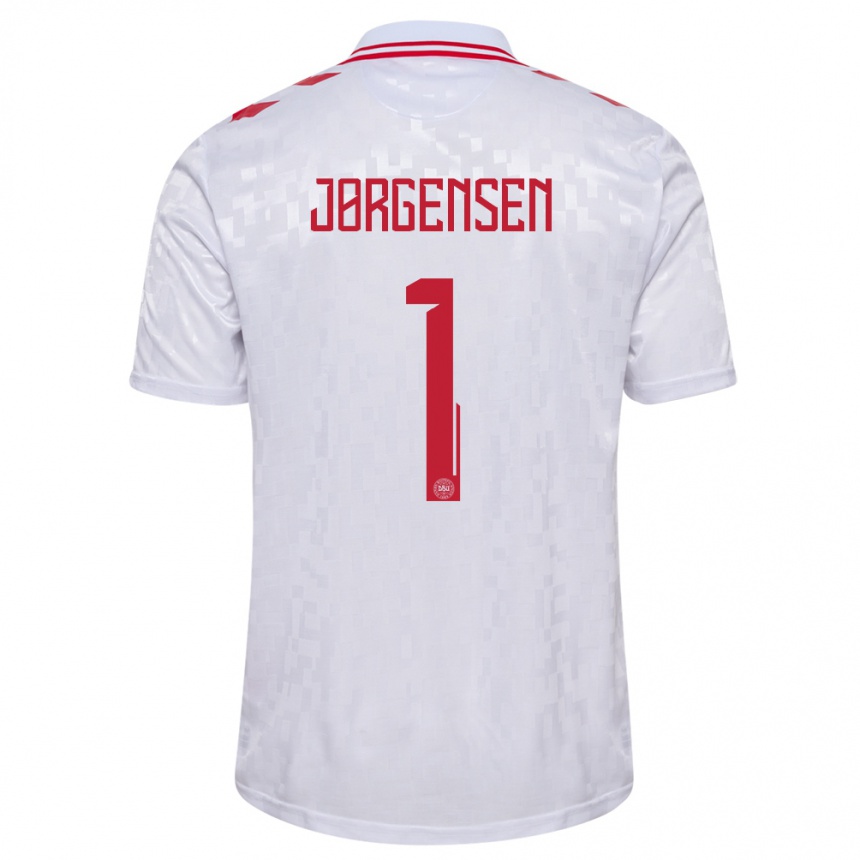 Kids Football Denmark Filip Jørgensen #1 White Away Jersey 24-26 T-Shirt