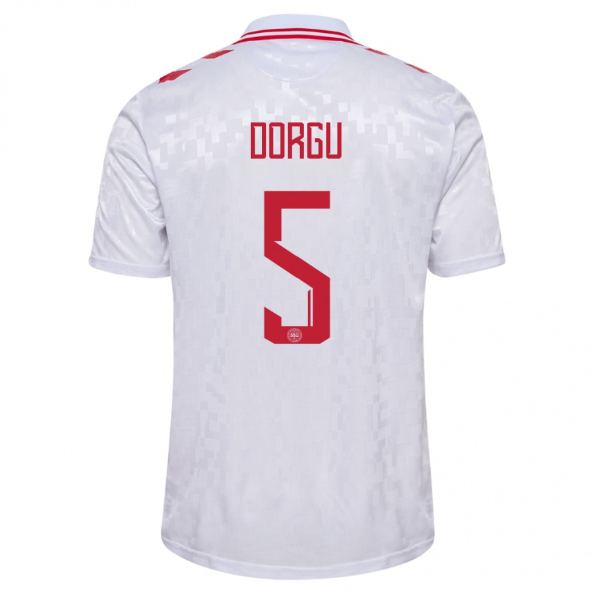 Kids Football Denmark Patrick Dorgu #5 White Away Jersey 24-26 T-Shirt