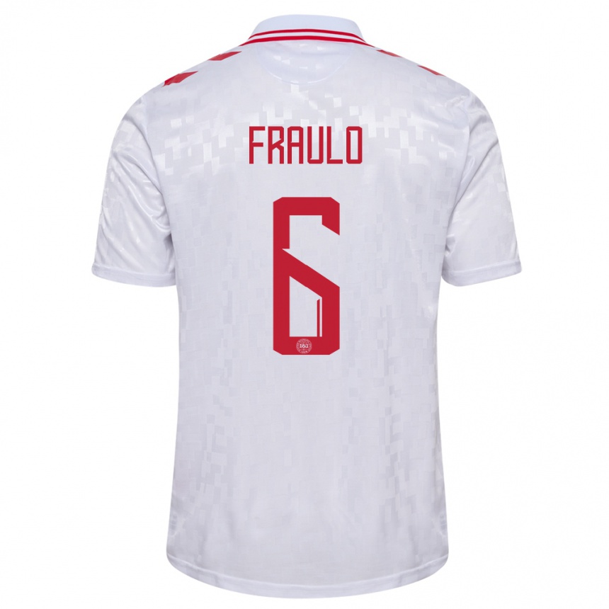 Kids Football Denmark Oscar Fraulo #6 White Away Jersey 24-26 T-Shirt