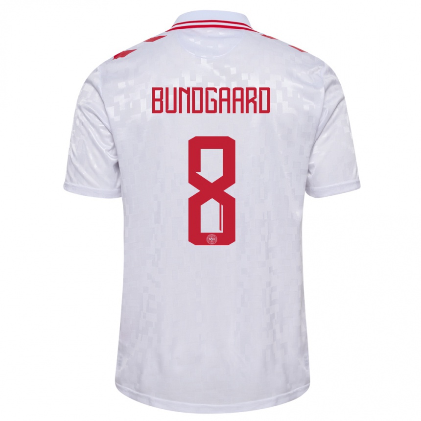 Kids Football Denmark Filip Bundgaard #8 White Away Jersey 24-26 T-Shirt