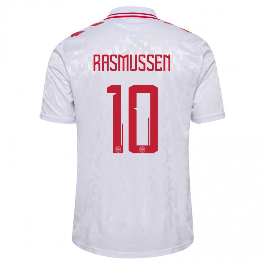 Kids Football Denmark Christian Rasmussen #10 White Away Jersey 24-26 T-Shirt