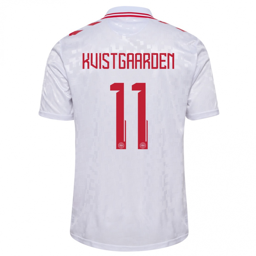 Kids Football Denmark Mathias Kvistgaarden #11 White Away Jersey 24-26 T-Shirt