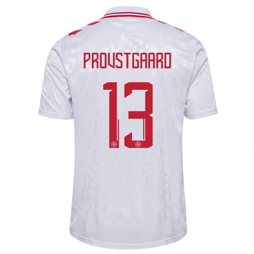 Kids Football Denmark Oliver Provstgaard #13 White Away Jersey 24-26 T-Shirt