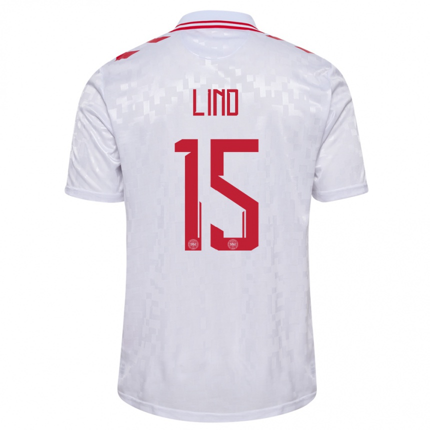 Kids Football Denmark Victor Lind #15 White Away Jersey 24-26 T-Shirt