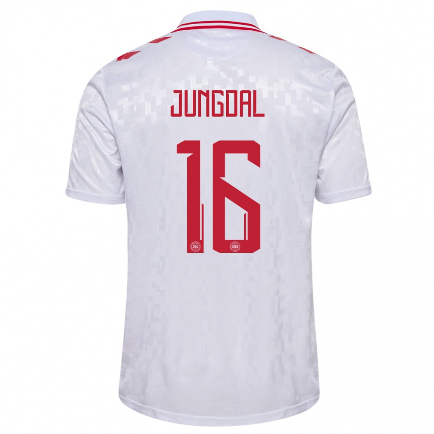 Kids Football Denmark Andreas Jungdal #16 White Away Jersey 24-26 T-Shirt