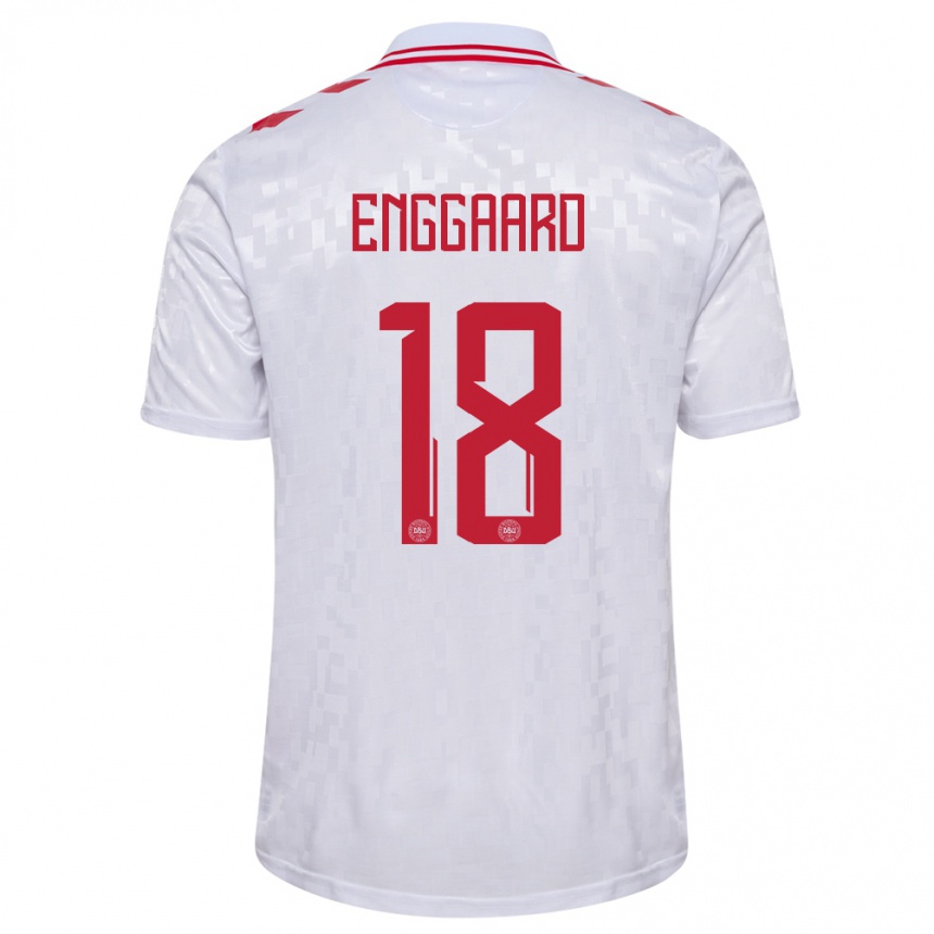 Kids Football Denmark Mads Enggaard #18 White Away Jersey 24-26 T-Shirt