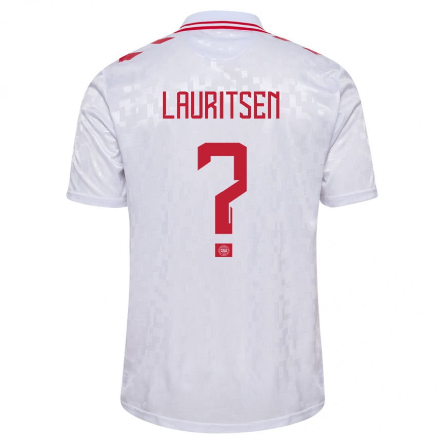 Kids Football Denmark Mads Lauritsen #0 White Away Jersey 24-26 T-Shirt