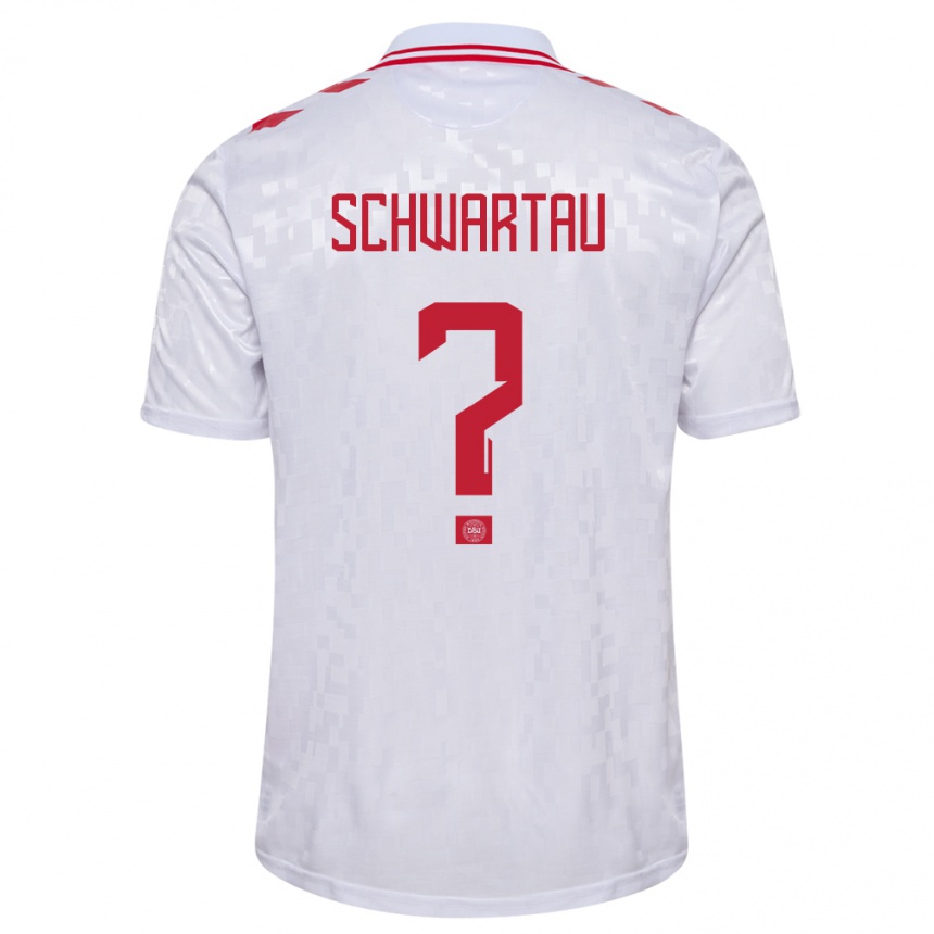 Kids Football Denmark Oscar Schwartau #0 White Away Jersey 24-26 T-Shirt