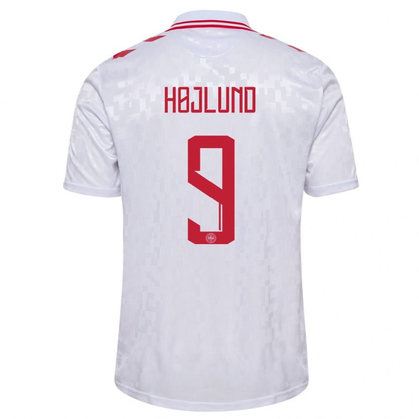 Kids Football Denmark Emil Højlund #9 White Away Jersey 24-26 T-Shirt