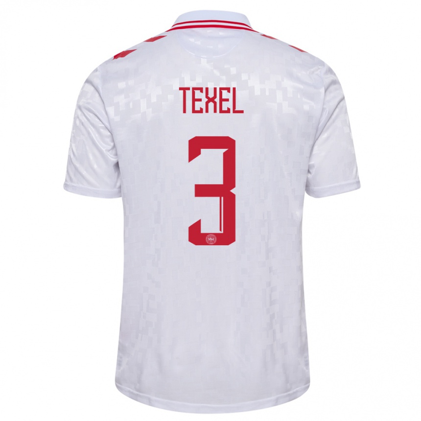 Kids Football Denmark Pontus Texel #3 White Away Jersey 24-26 T-Shirt