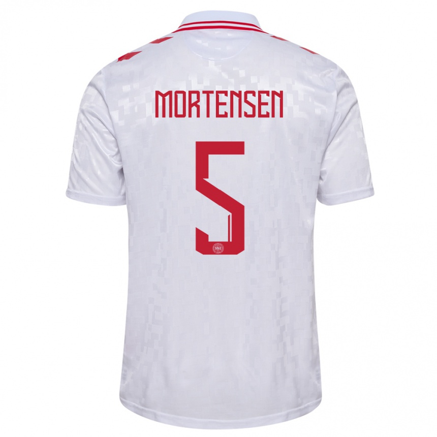 Kids Football Denmark Gustav Mortensen #5 White Away Jersey 24-26 T-Shirt