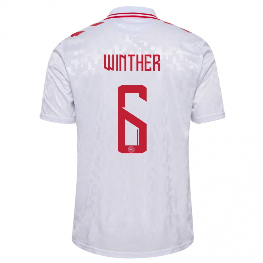 Kids Football Denmark Casper Winther #6 White Away Jersey 24-26 T-Shirt