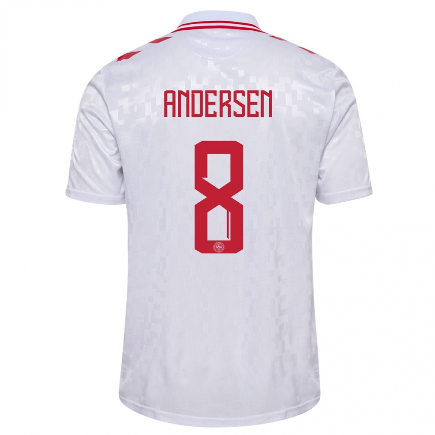 Kids Football Denmark Silas Andersen #8 White Away Jersey 24-26 T-Shirt