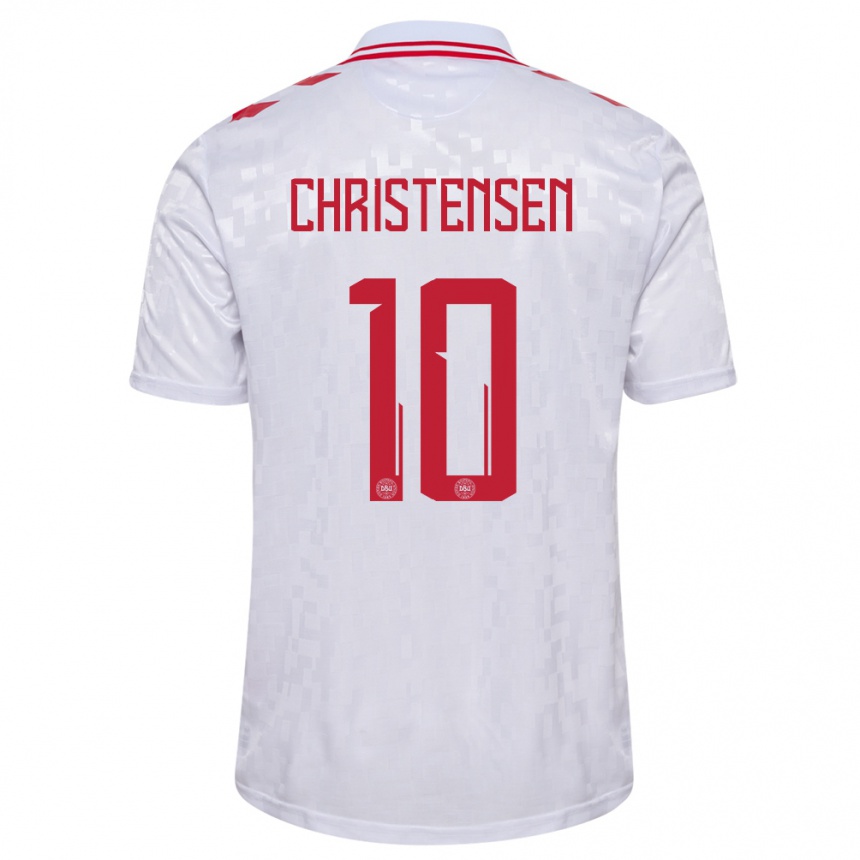 Kids Football Denmark Gustav Christensen #10 White Away Jersey 24-26 T-Shirt