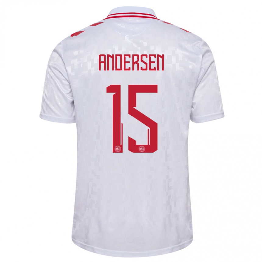 Kids Football Denmark Jacob Andersen #15 White Away Jersey 24-26 T-Shirt