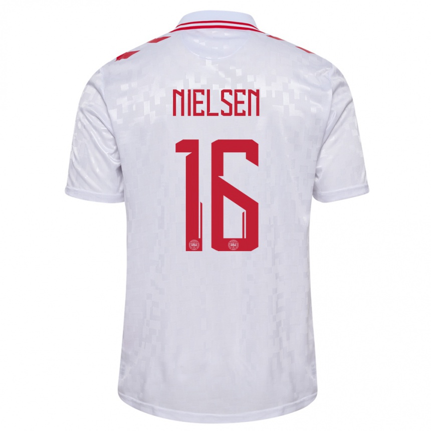 Kids Football Denmark Magnus Nielsen #16 White Away Jersey 24-26 T-Shirt