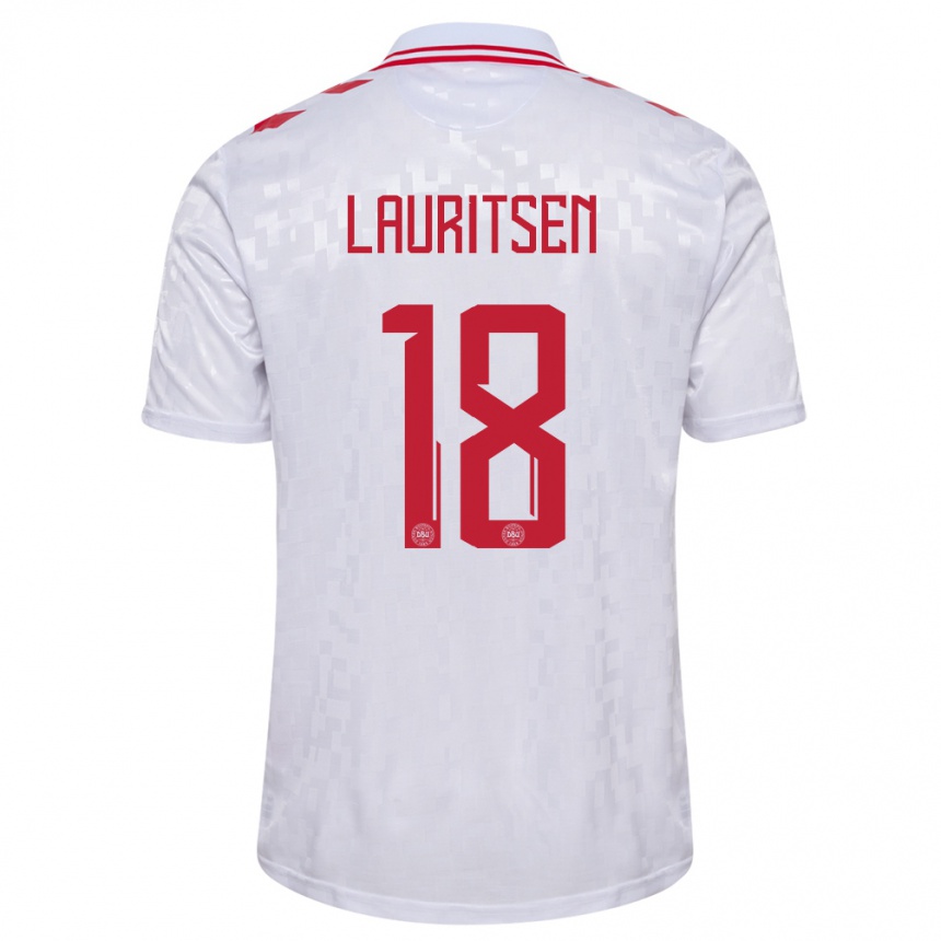 Kids Football Denmark Tobias Lauritsen #18 White Away Jersey 24-26 T-Shirt