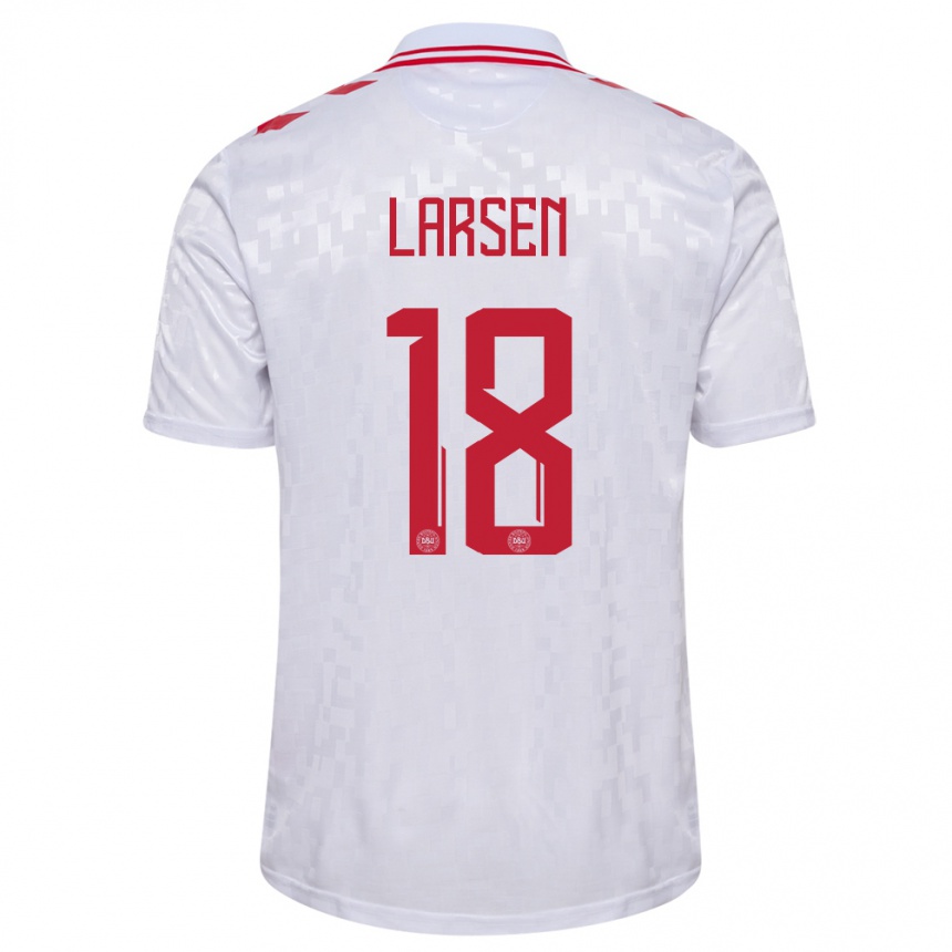 Kids Football Denmark Lukas Larsen #18 White Away Jersey 24-26 T-Shirt