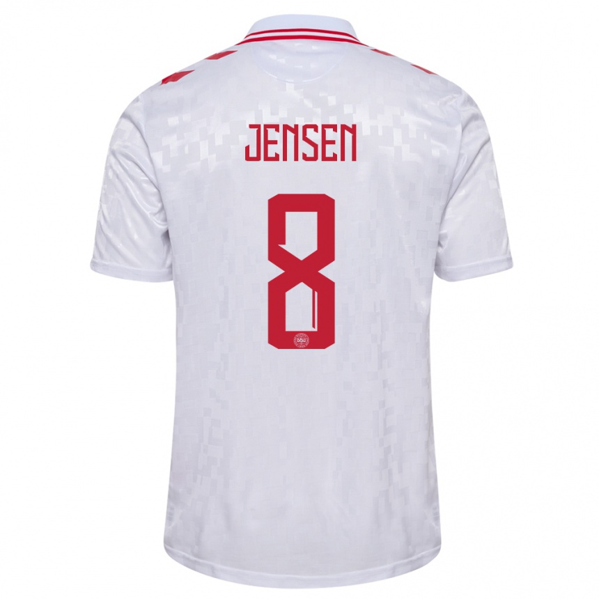 Kids Football Denmark Tobias Lund Jensen #8 White Away Jersey 24-26 T-Shirt