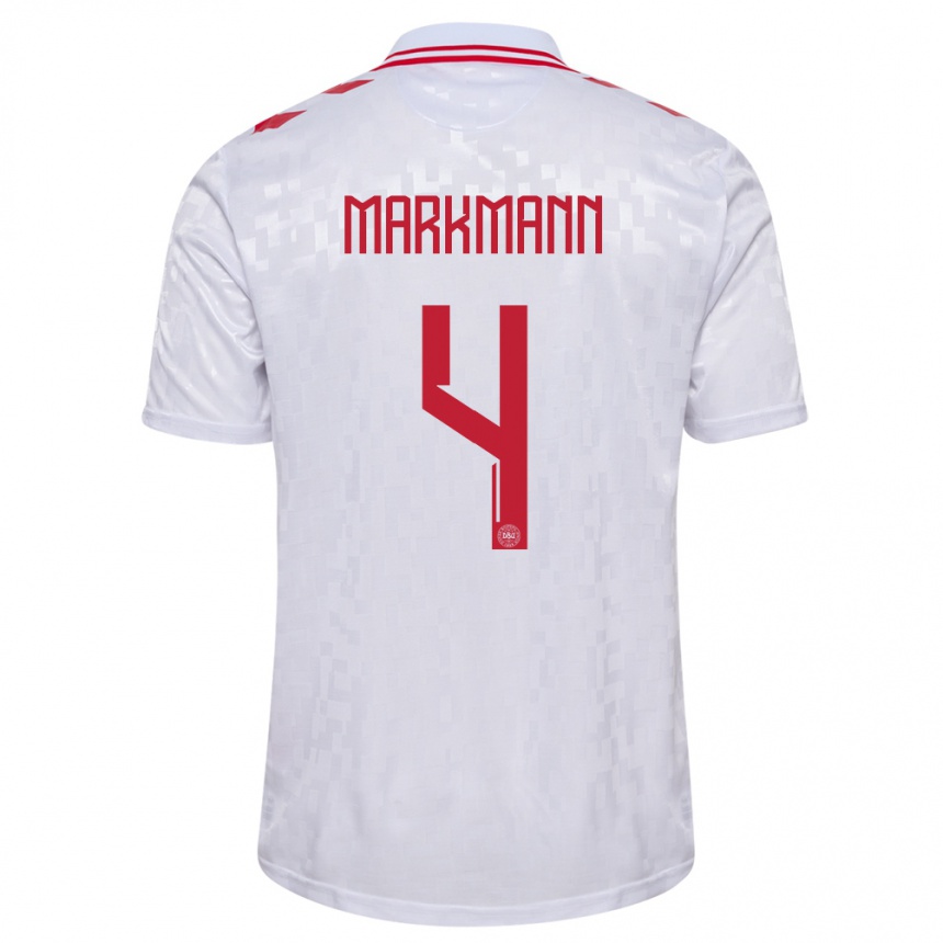 Kids Football Denmark Noah Markmann #4 White Away Jersey 24-26 T-Shirt