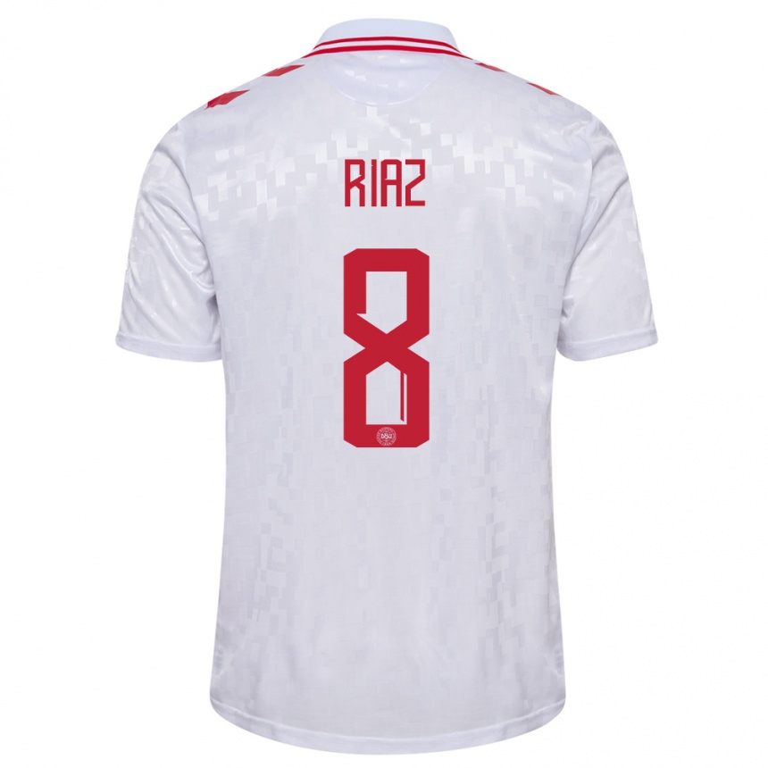 Kids Football Denmark Danial Riaz #8 White Away Jersey 24-26 T-Shirt